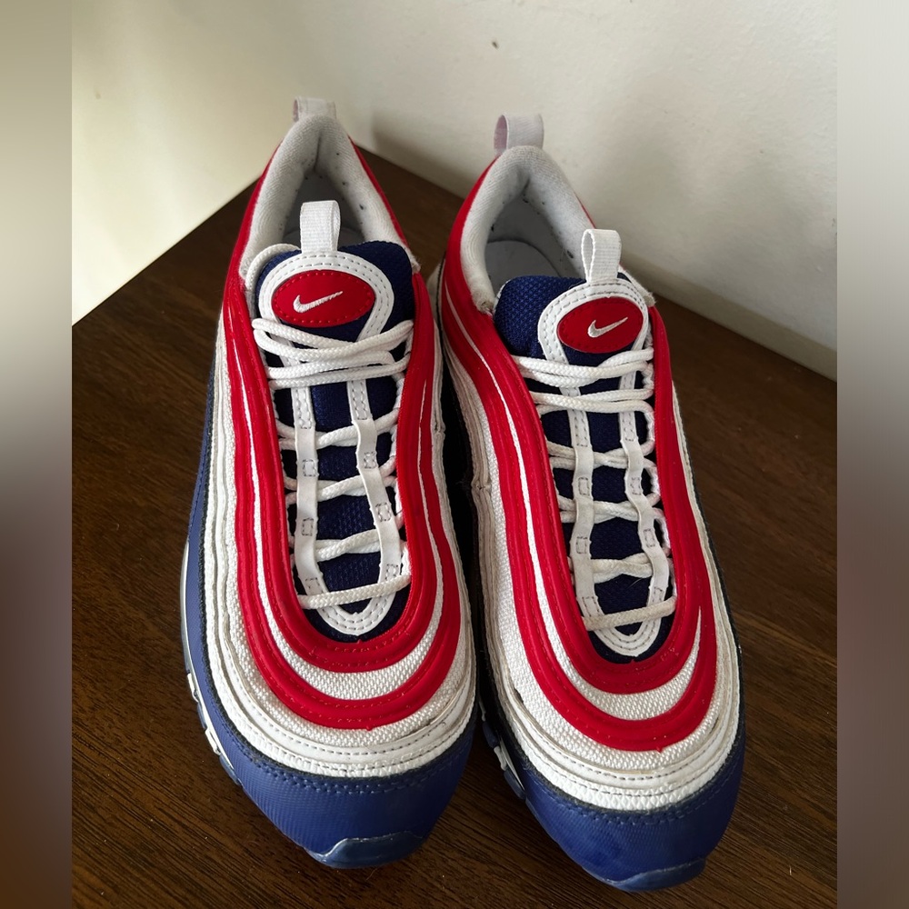 Nike Air Max 97 Boys Olympic Size 5Y Blue White Red Athletic Running Sneakers